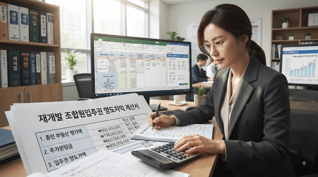 노트북 화면과 서류를 확인하는 여성