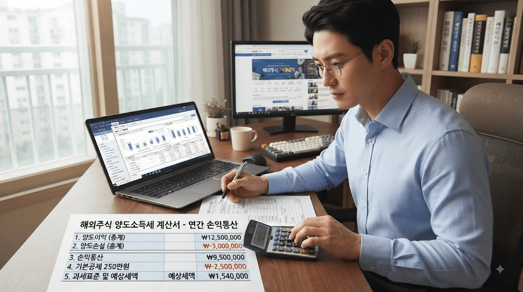 노트북 또는 컴퓨터 화면과 서류를 확인하는 남성