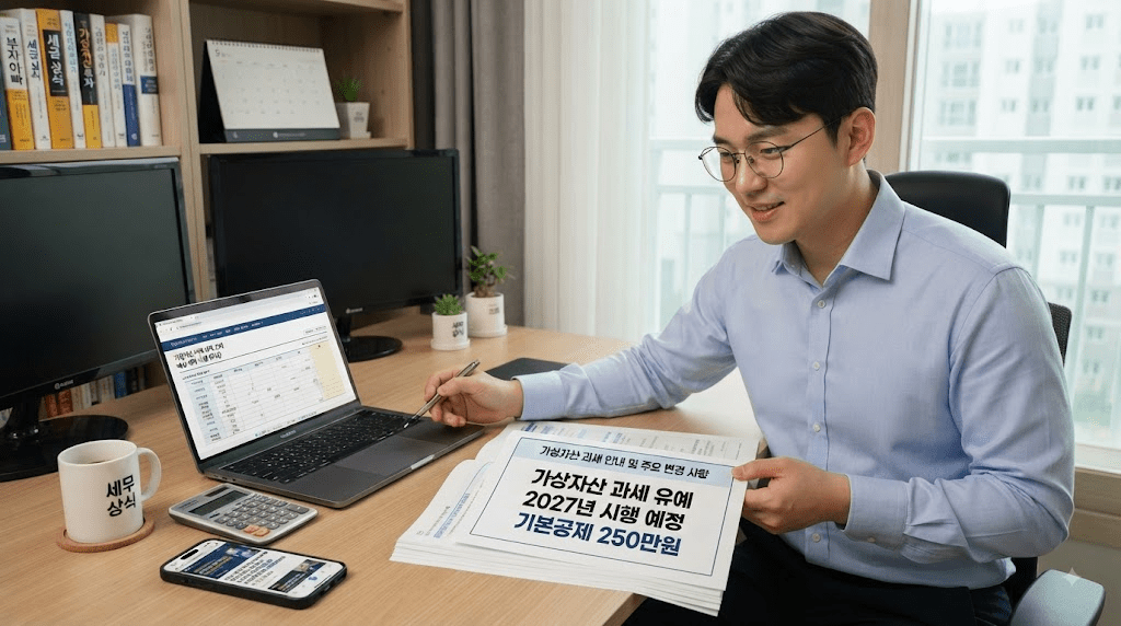 책상에 펼친 서류를 검토하는 남성