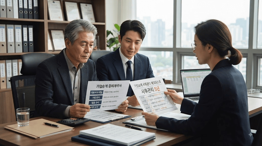 가족과 함께 창구에서 상담하는 사람들