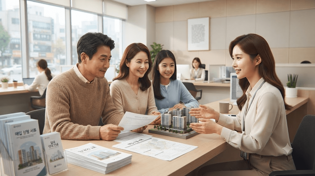 주택 모형과 서류로 상담하는 부부