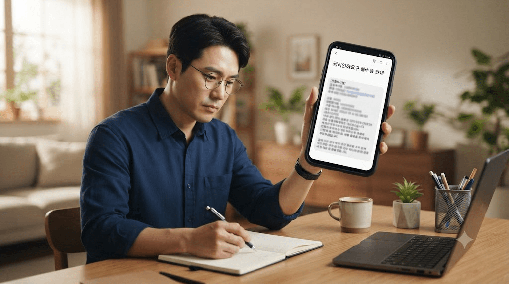 휴대전화 화면과 서류를 확인하는 남성