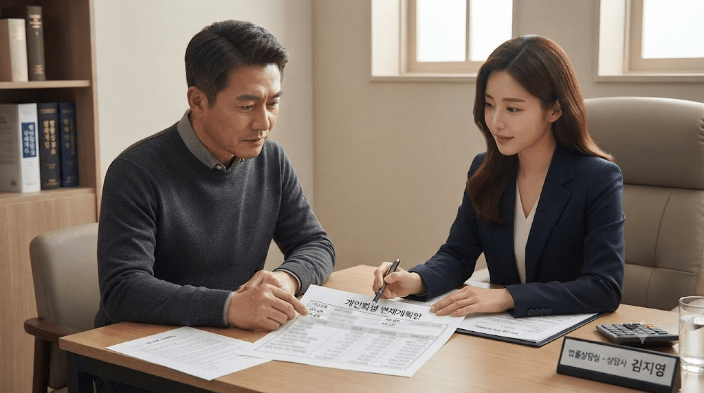 개인회생 변제금 미납 대응 방법을 상담하는 장면