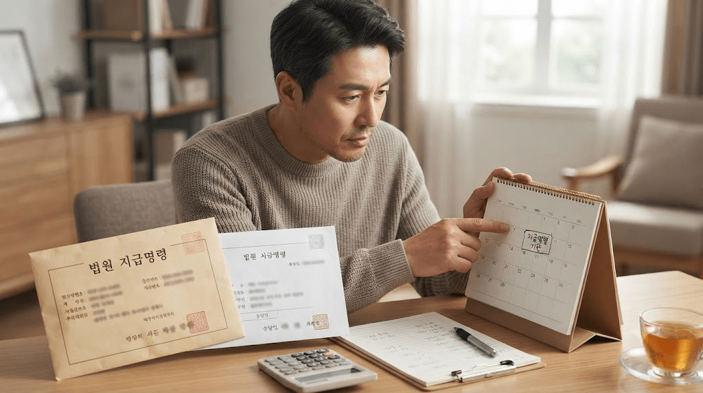 지급명령 이의신청 2주 기한을 달력에서 확인하는 모습