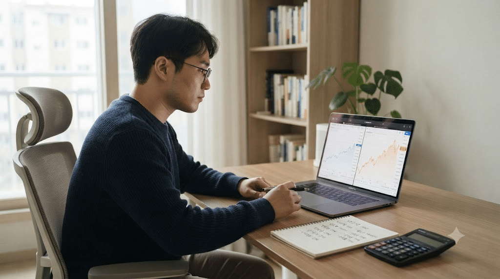 QLD와 나스닥100의 수익률 움직임을 비교하는 한국인 투자자