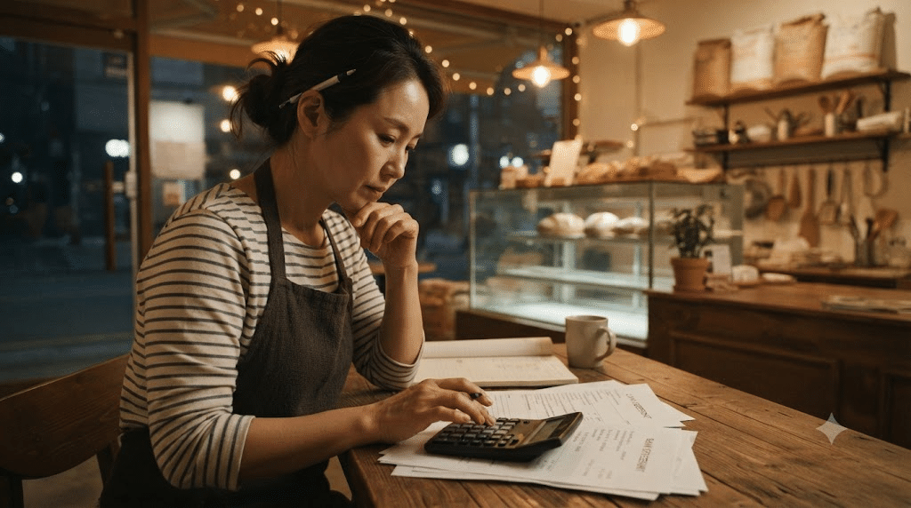 개인사업자 대출 종류를 비교하며 서류를 검토하는 한국인 가게 사장님