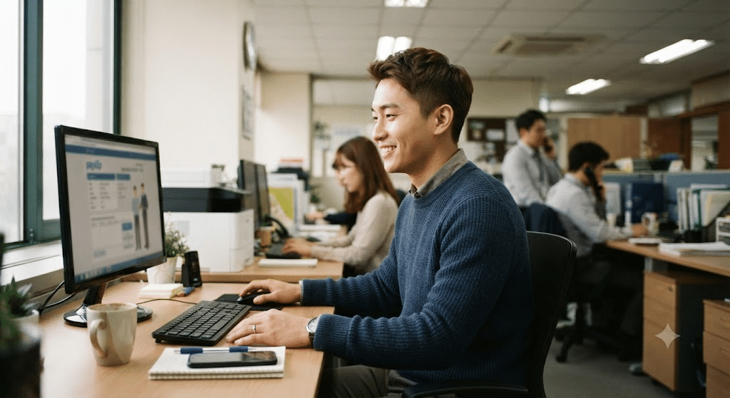 중소기업 청년 소득세 감면 대상 - 급여명세서를 확인하는 한국인 20대 직장인