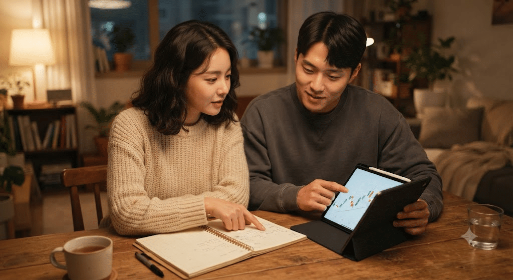 뉴욕증시와 국내 증시 휴장일을 함께 비교하는 부부