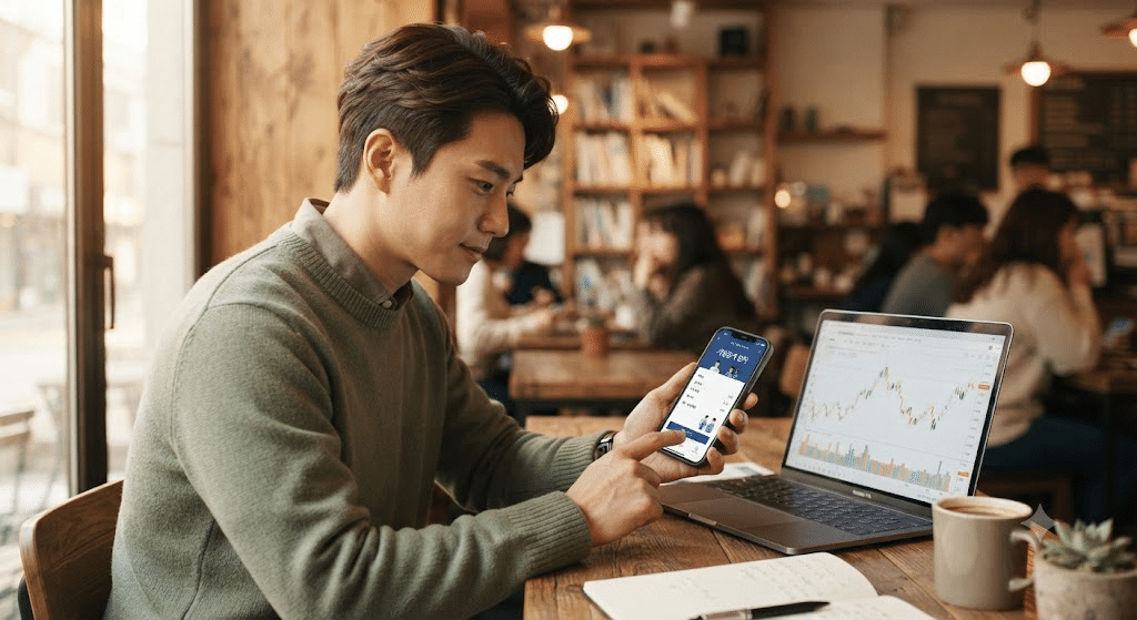 공모주 청약 화면을 확인하는 모습