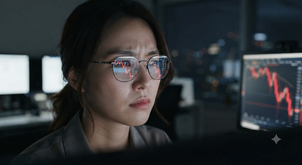 증시 급락 화면을 보는 투자자