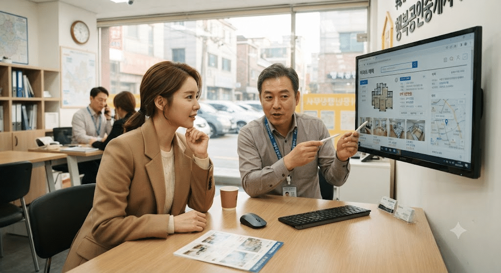 LH전세임대 가능한 매물을 부동산에서 상담하는 모습
