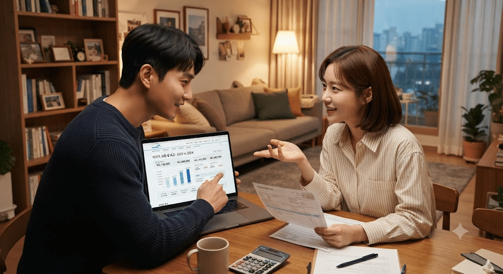공시가격별 재산세 계산 결과를 비교하는 부부