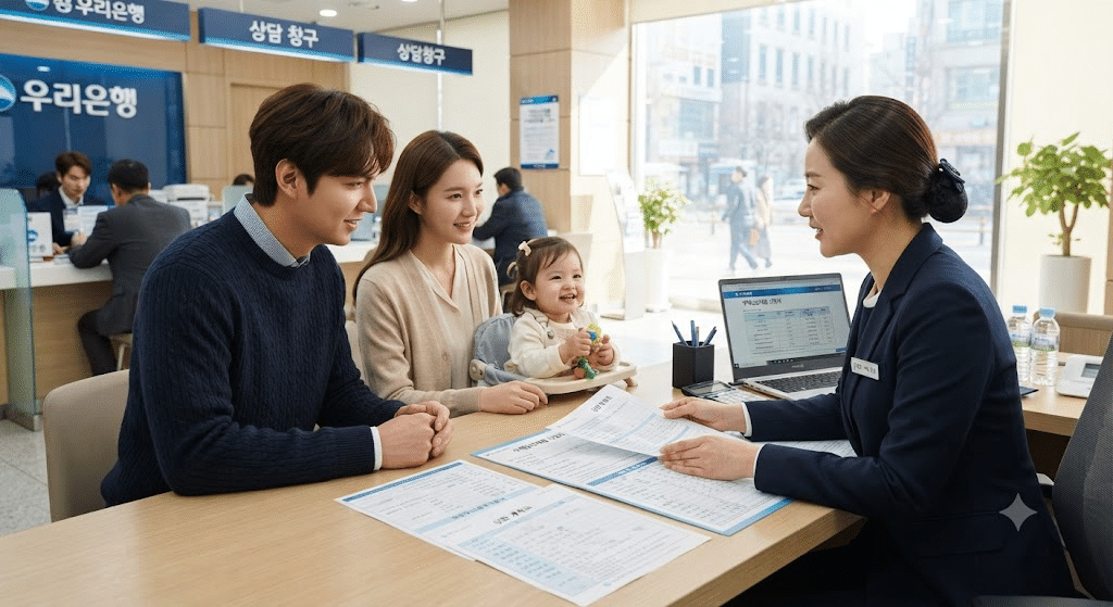 신혼희망타운 수익공유형 모기지를 상담하는 가족