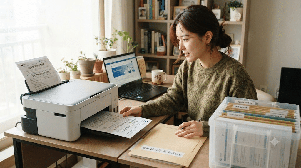 재직증명서 대신 공공기관 대체 서류를 발급받는 모습