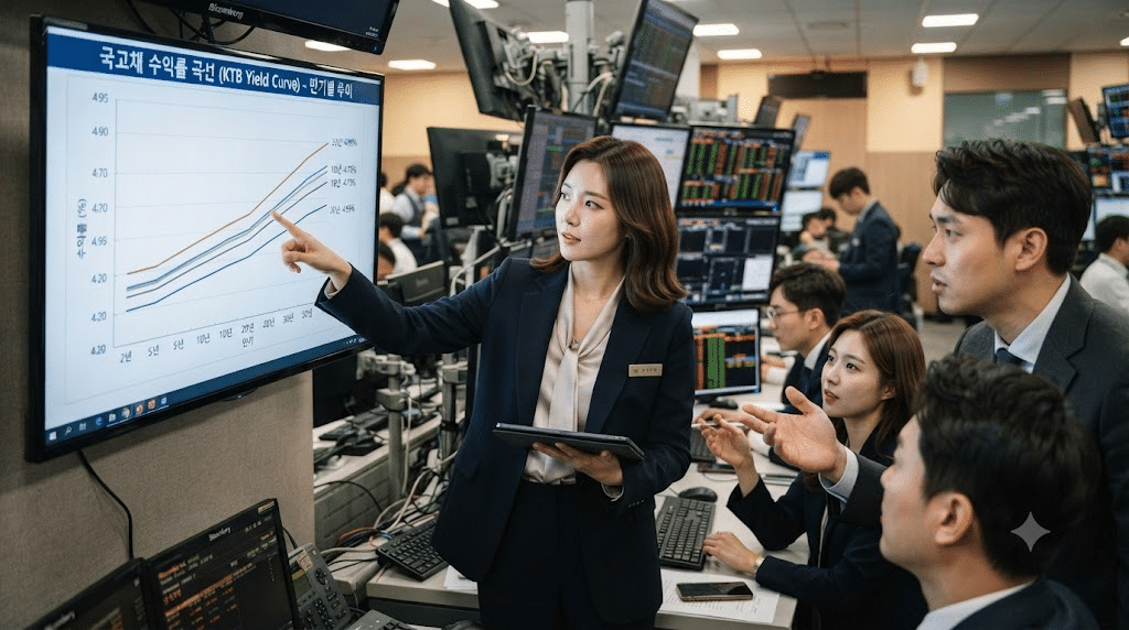 2026년 만기별 국채금리 상승 그래프를 분석하는 모습