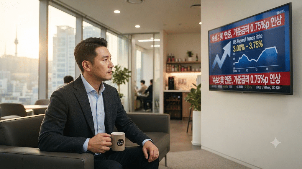 미국금리 인상 뉴스를 확인하는 직장인