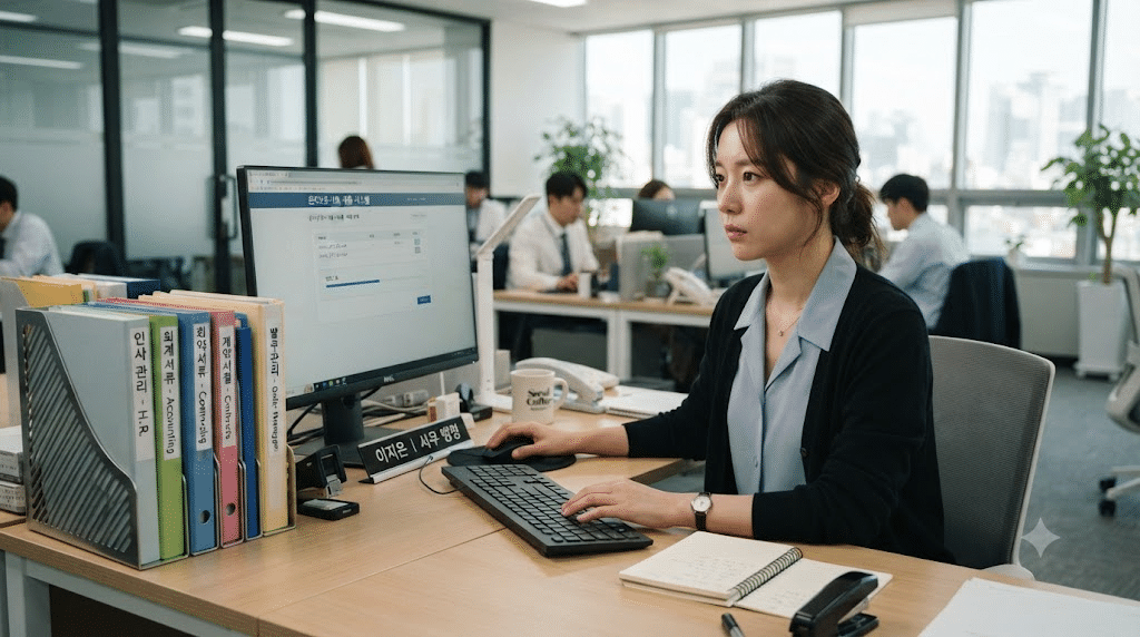 중소기업확인서 발급방법에 따라 온라인으로 자료를 제출하는 직원