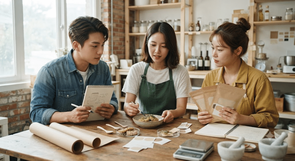지역자원을 활용한 청년창업지원금 사업 아이템을 논의하는 팀