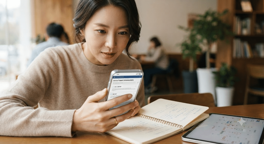 스마트폰으로 청년창업지원금 공고를 확인하는 모습