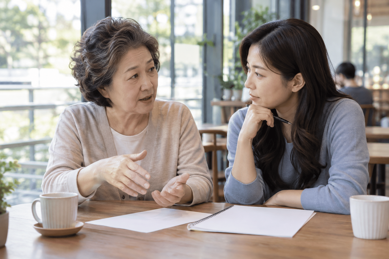 일시금과 월 연금 선택을 의논하는 모녀