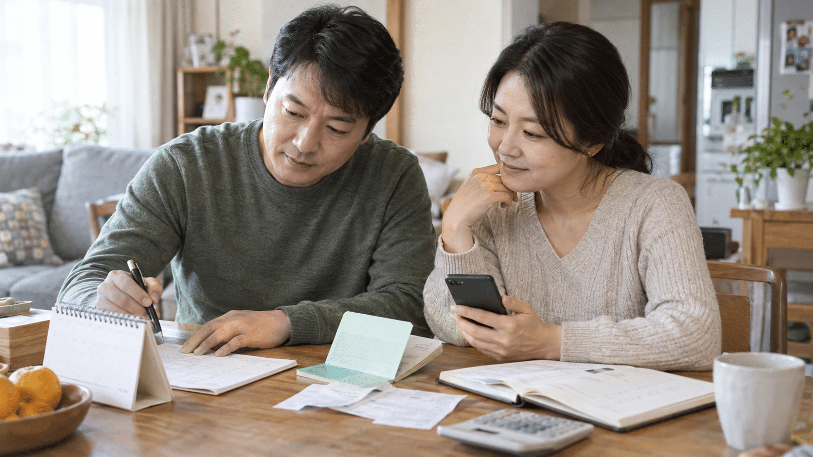예금담보대출 상환 일정을 달력과 가계부로 함께 점검하는 부부